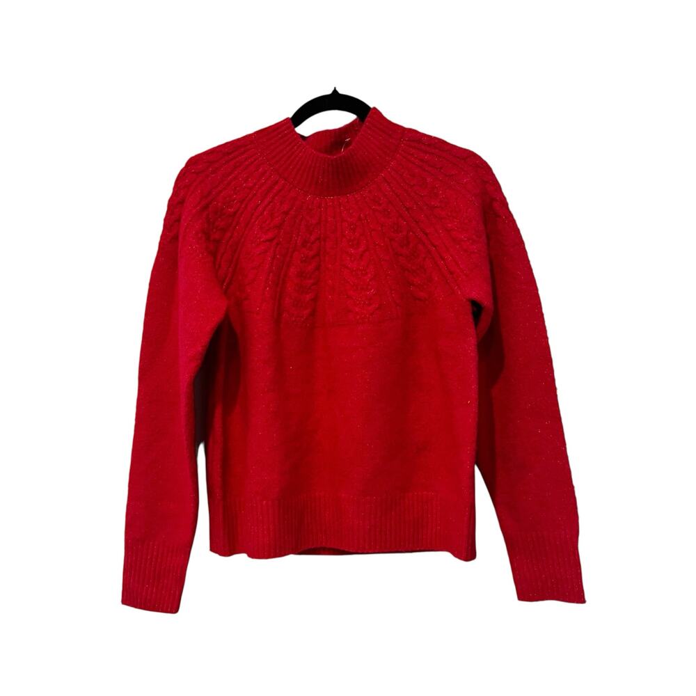 Joie Mock Neck Cable knit Pullover Sweater Long Sleeve Raspberry Red Size S NWOT - Picture 7 of 13